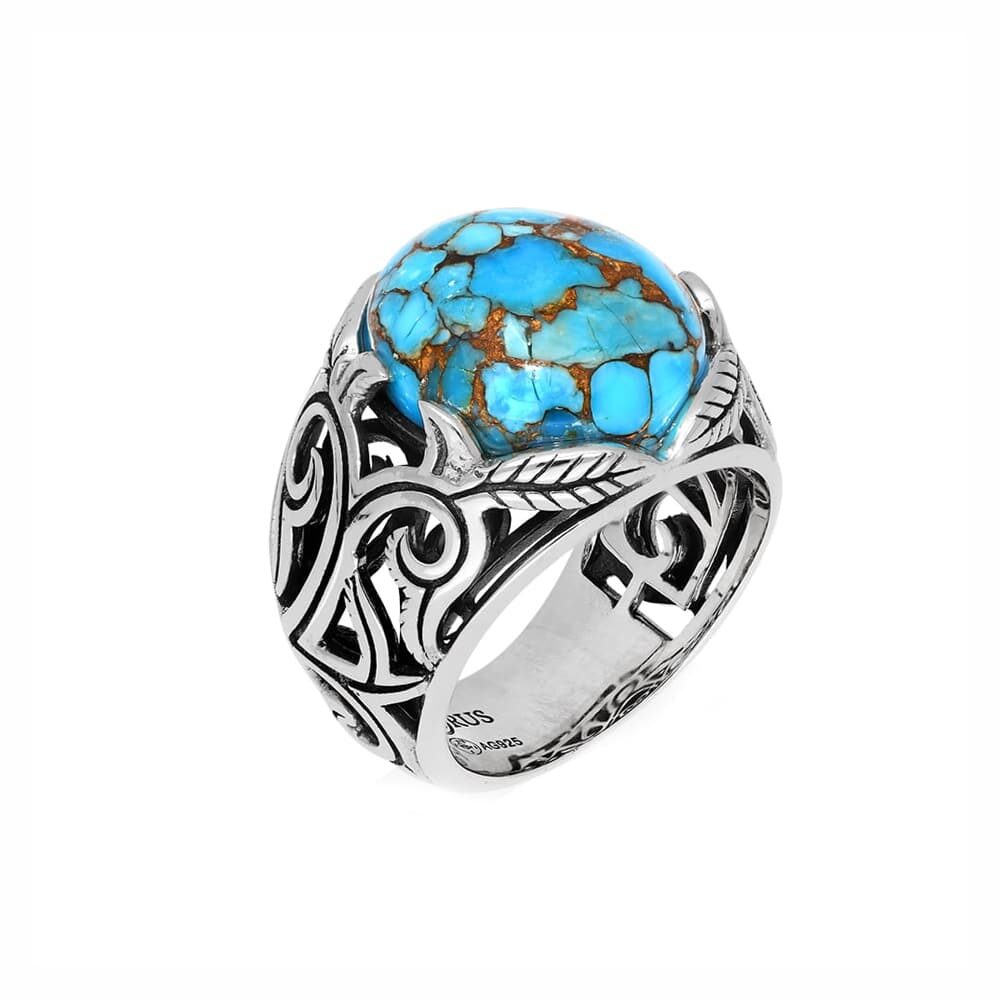Alternative view of Bague homme argent turquoise jungle