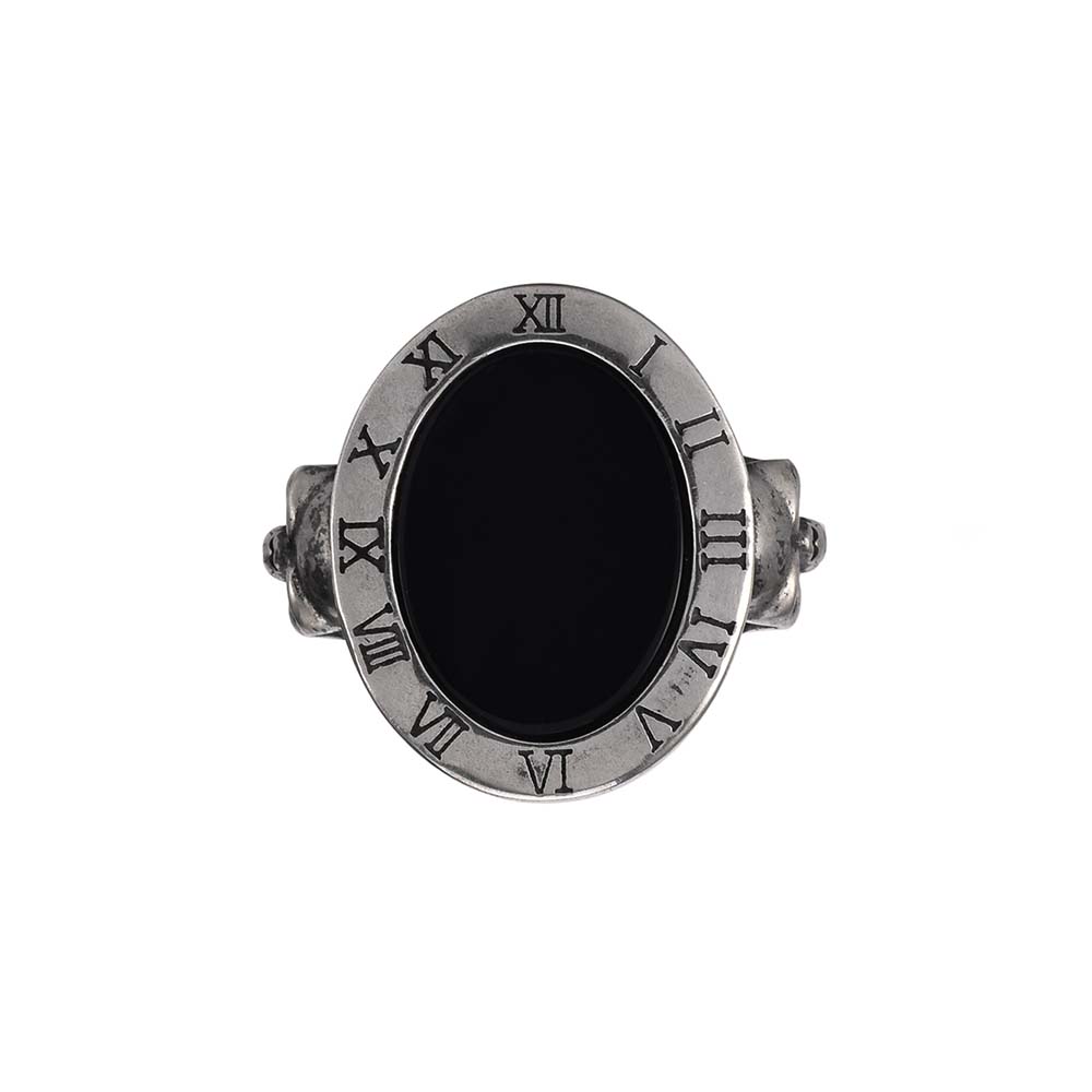 Bague homme chevalière argent pierre onyx têtes de mort memori mento – Image 3