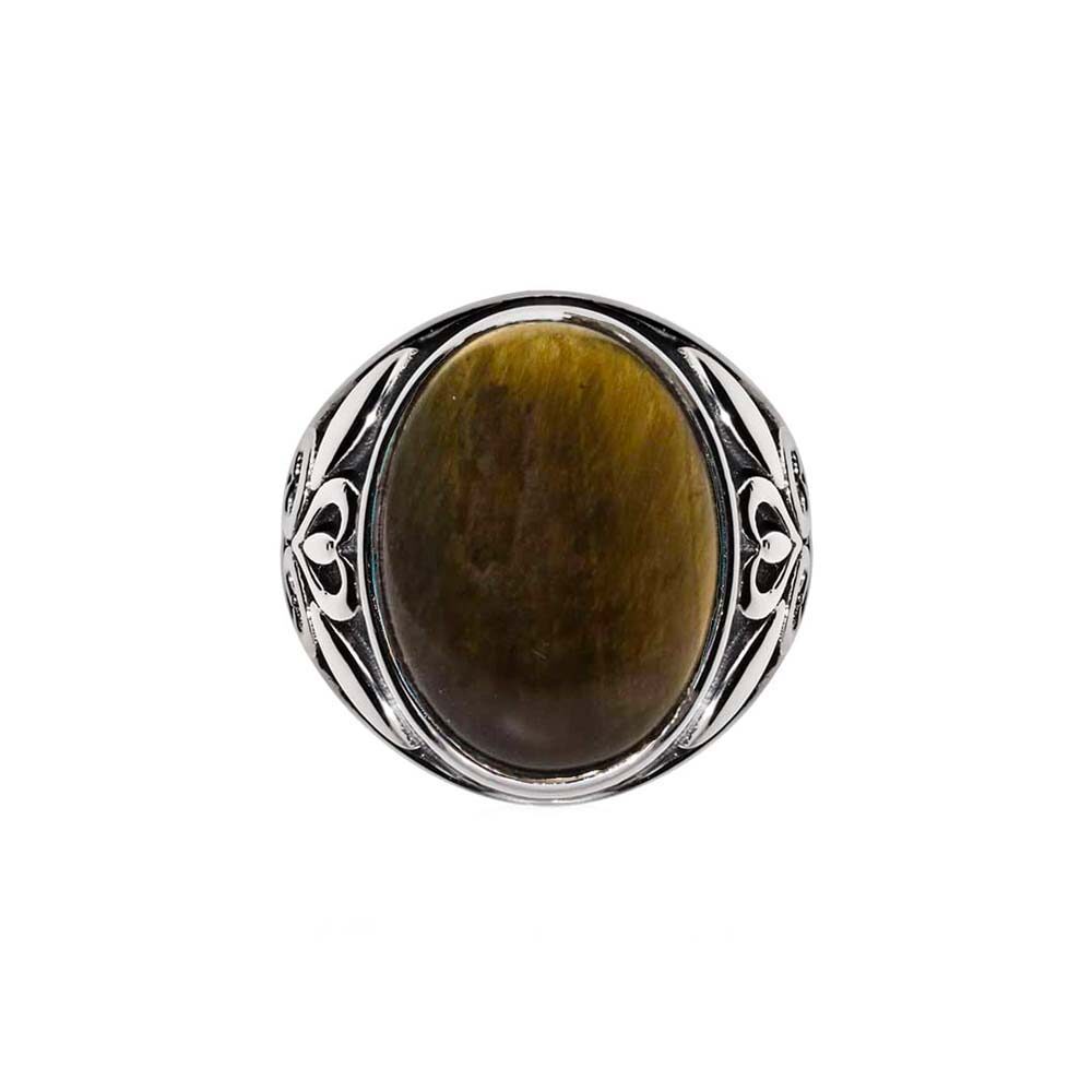 Bague homme symbol argent pierre œil de tigre