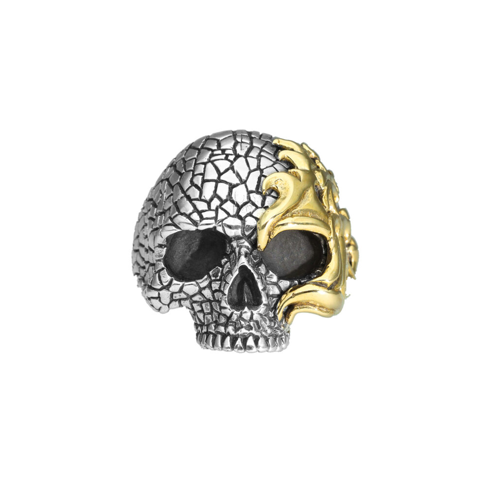 Bague Homme Tête de mort flamboyante Argent