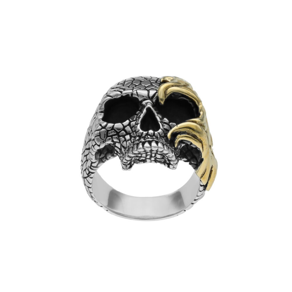 Bague Homme Tête de mort flamboyante Argent