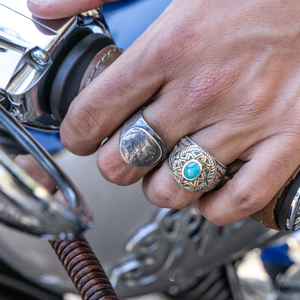 Bague homme tête indien pièce argent – Image 4