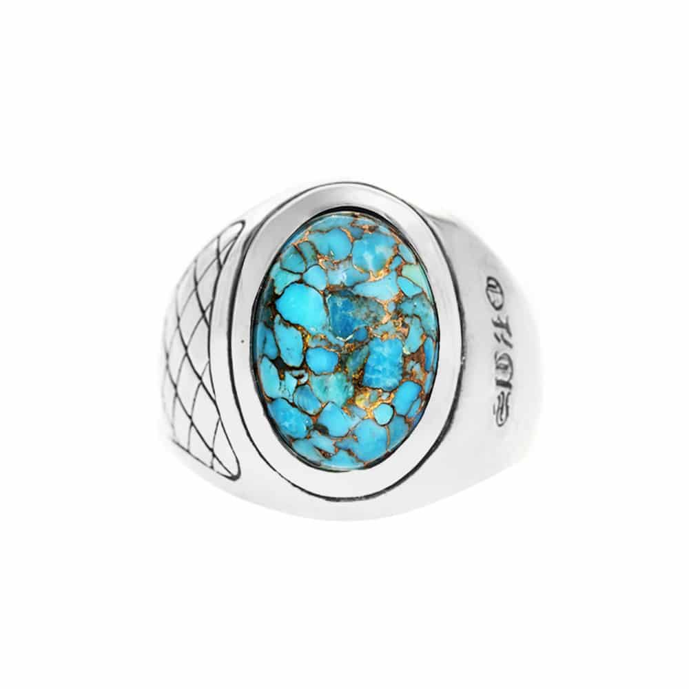 Bague homme turquoise asymétrique argent