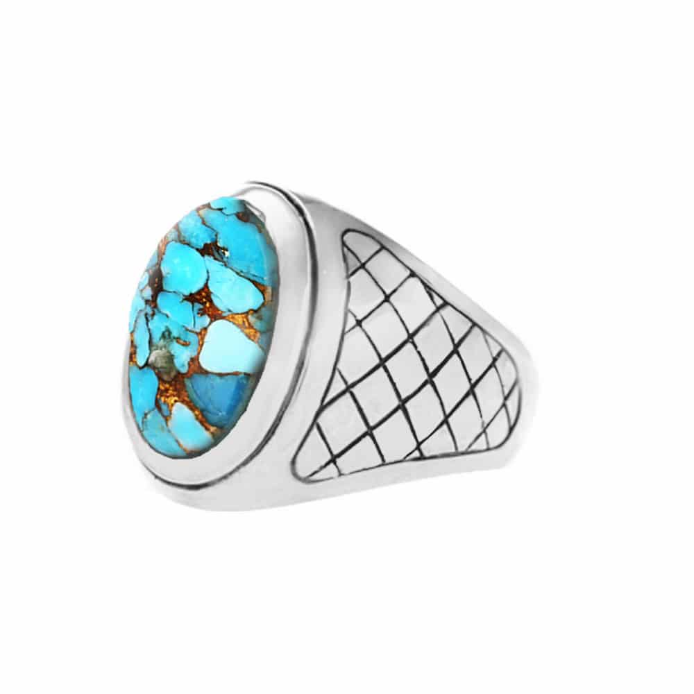 Alternative view of Bague homme turquoise asymétrique argent