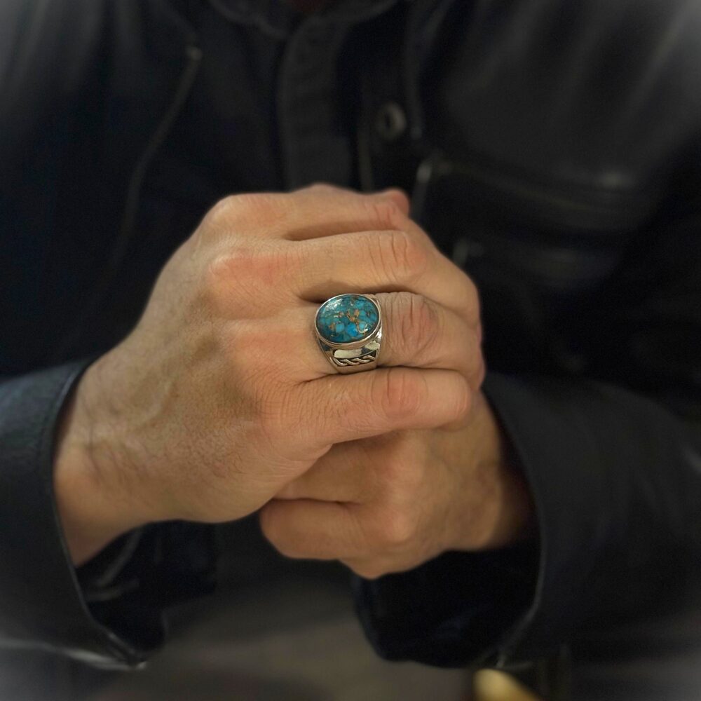 Alternative view of Bague homme turquoise massive argent