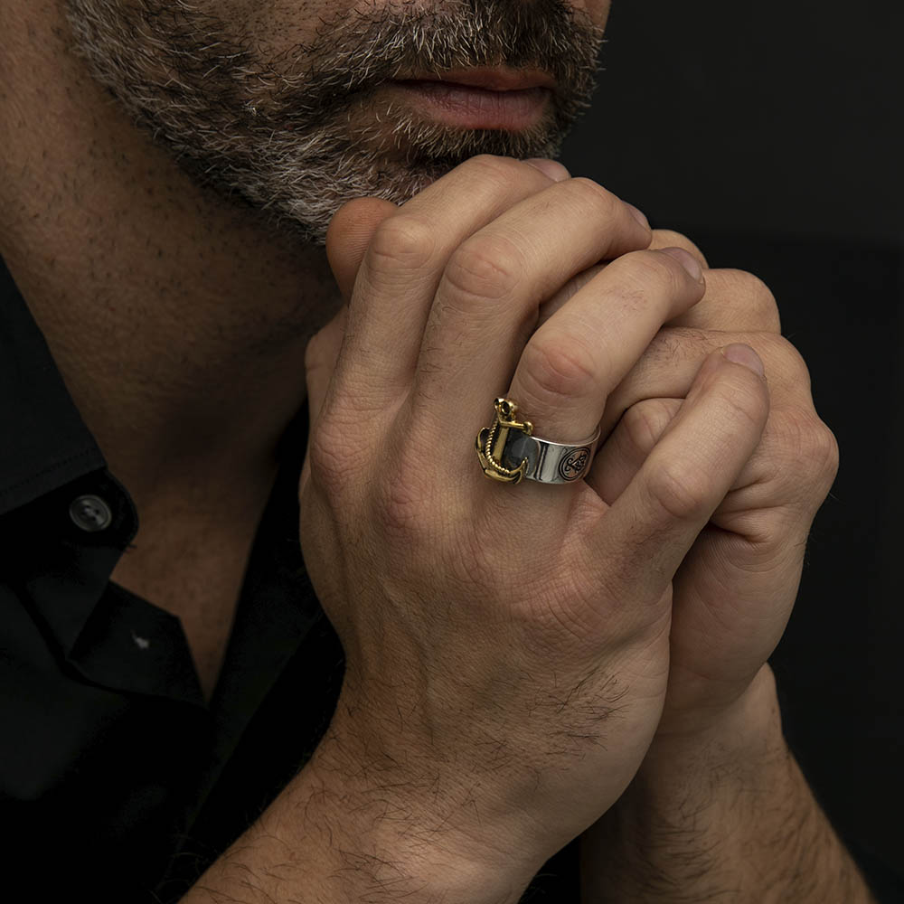 Bague jonc homme ancre marine argent – Image 4