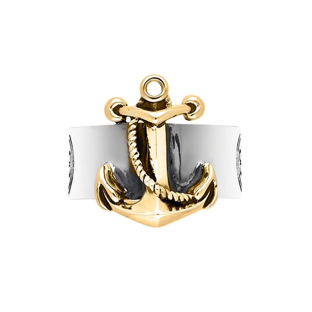 Bague jonc homme ancre marine argent doré
