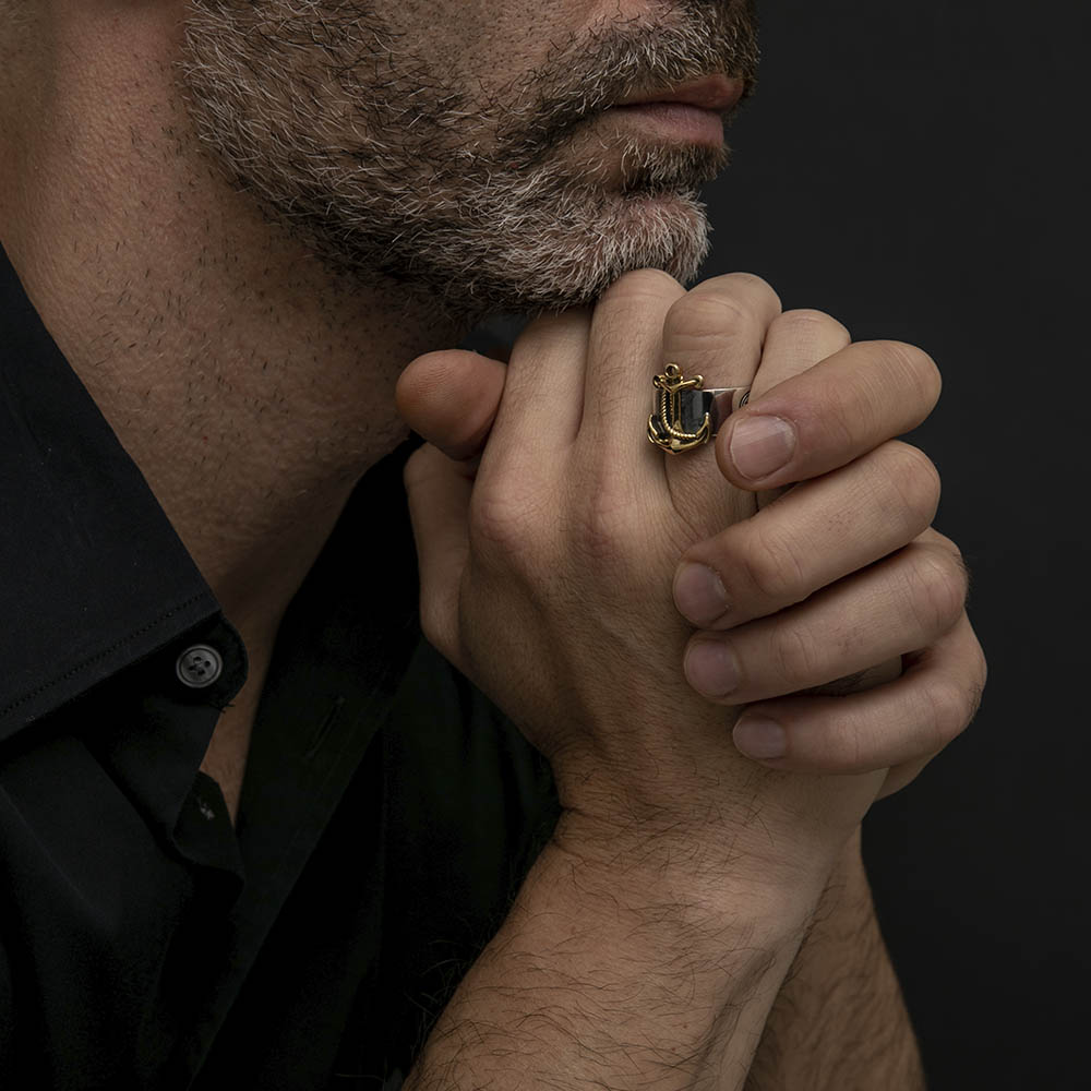 Bague jonc homme ancre marine argent – Image 3