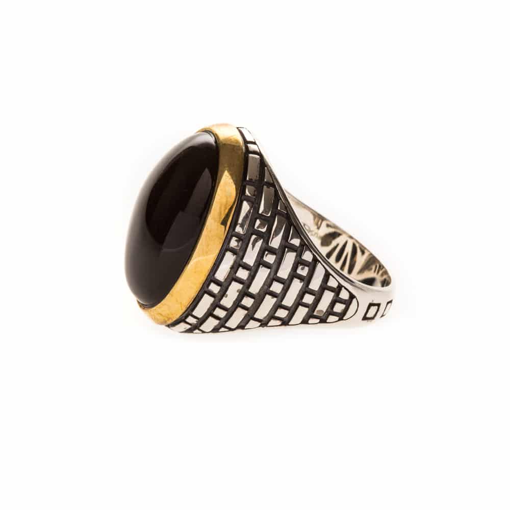 Alternative view of Bague homme argent dore onyx œil noir