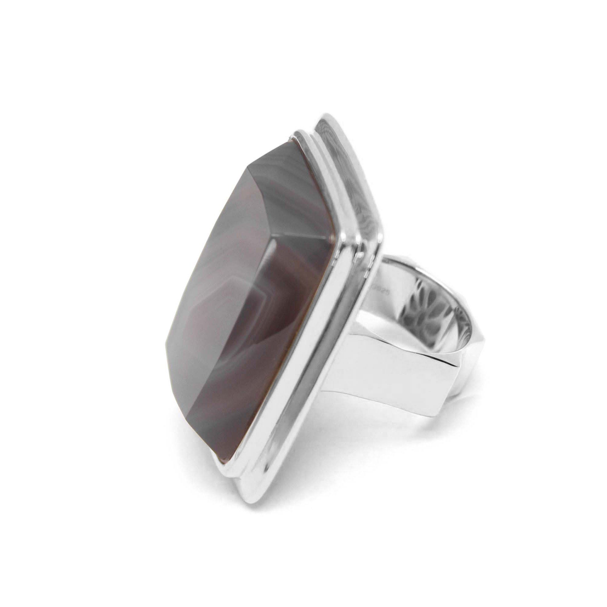 Bague à volume rectangle en argent et pierre naturelle agate grise – Image 3