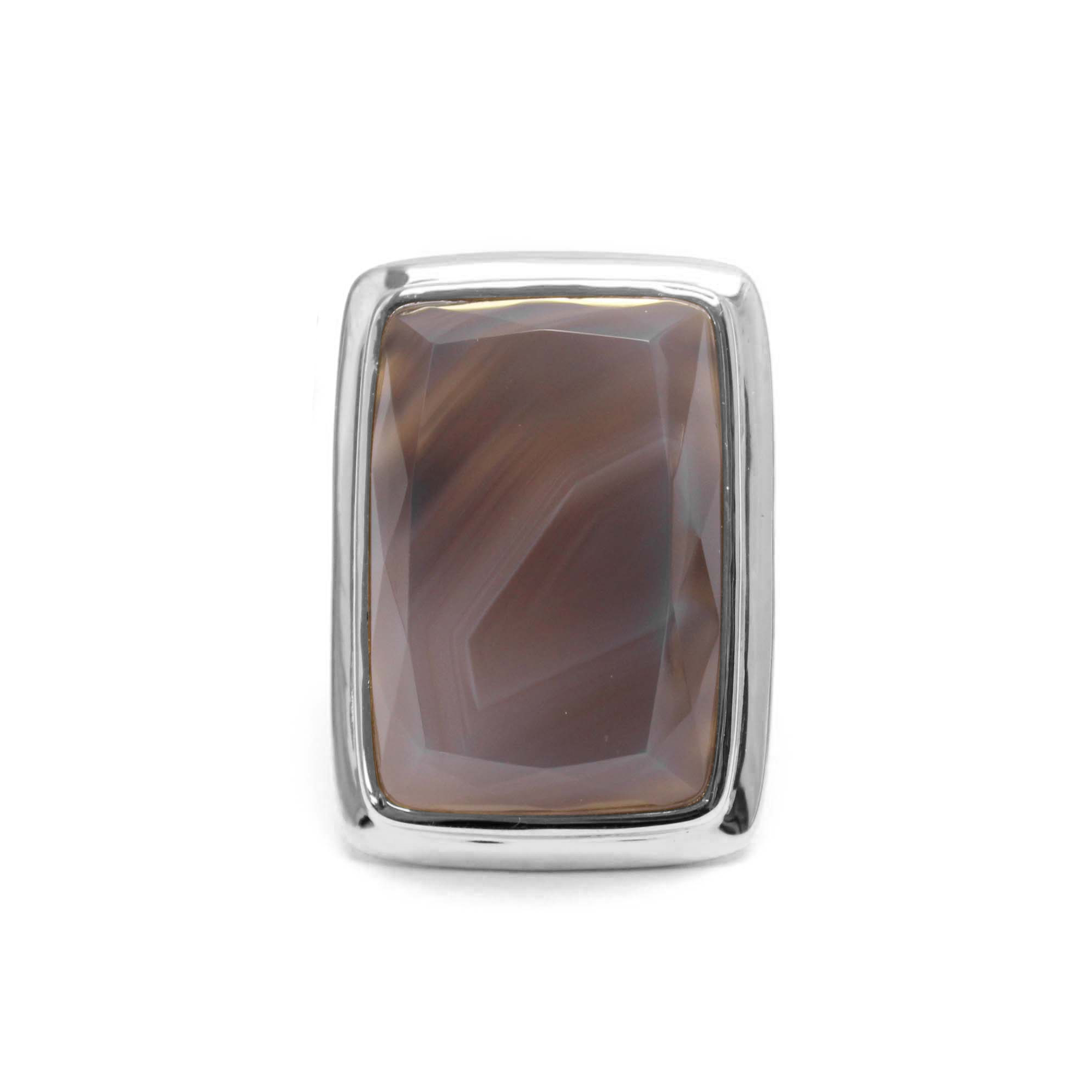 Bague à volume rectangle en argent et pierre naturelle agate grise