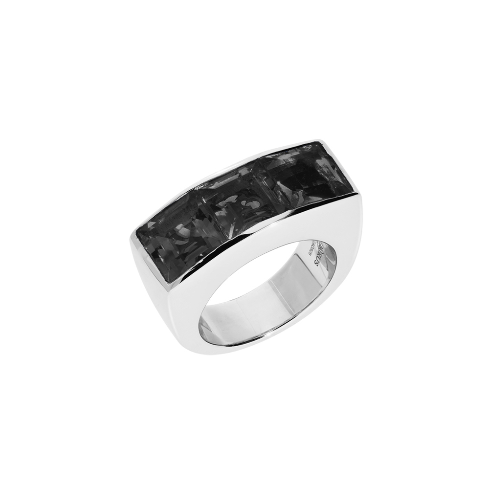 Bague Seth argent rhodié pierre carré onyx noir