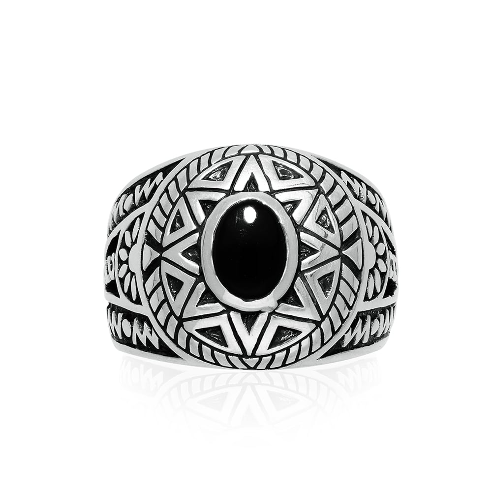 Bague homme argent soleil ethnique onyx