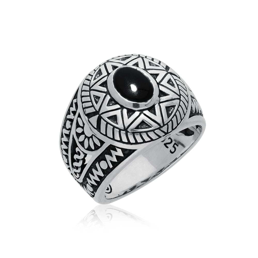Bague homme argent soleil ethnique onyx – Image 3