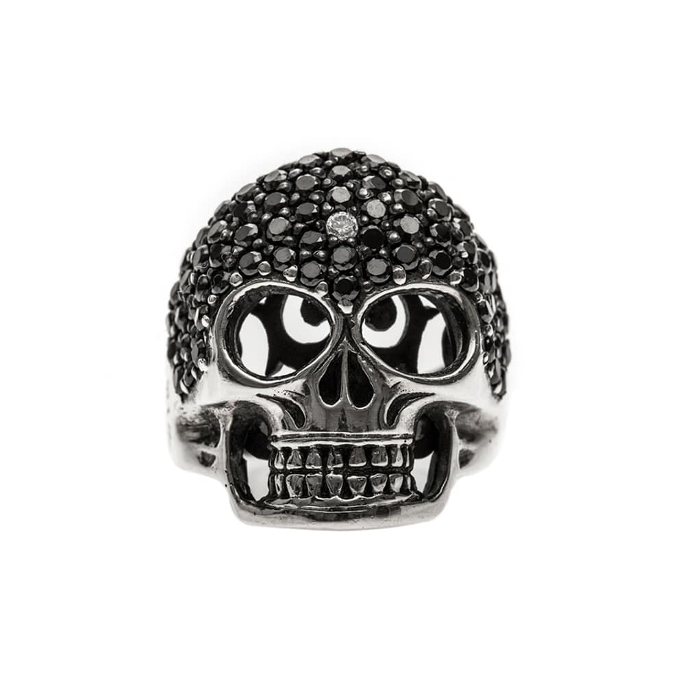 Bague argent tête de mort précieuse zirconium noir
