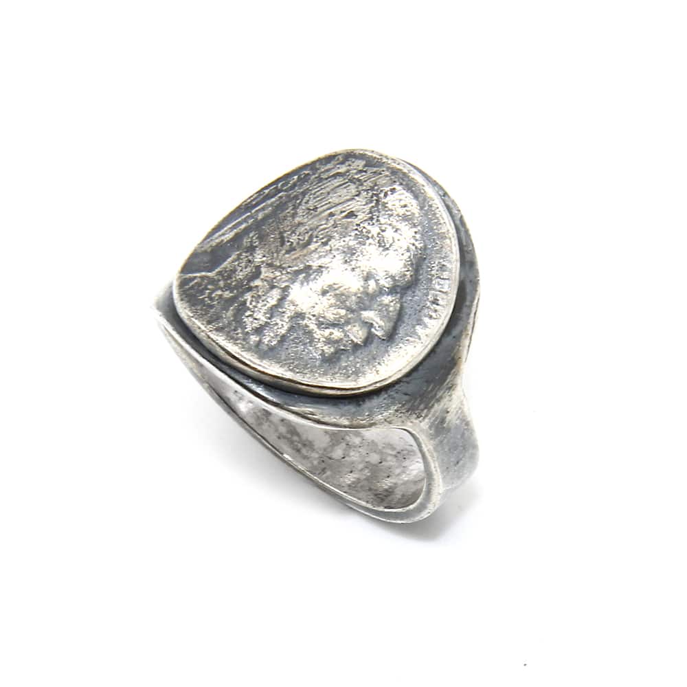 Bague homme tête indien pièce argent – Image 5