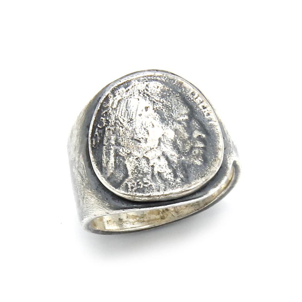 Bague homme tête indien pièce argent – Image 3