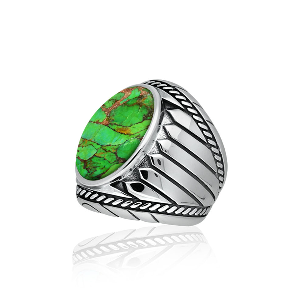 Alternative view of Bague turquoise verte indiana argent