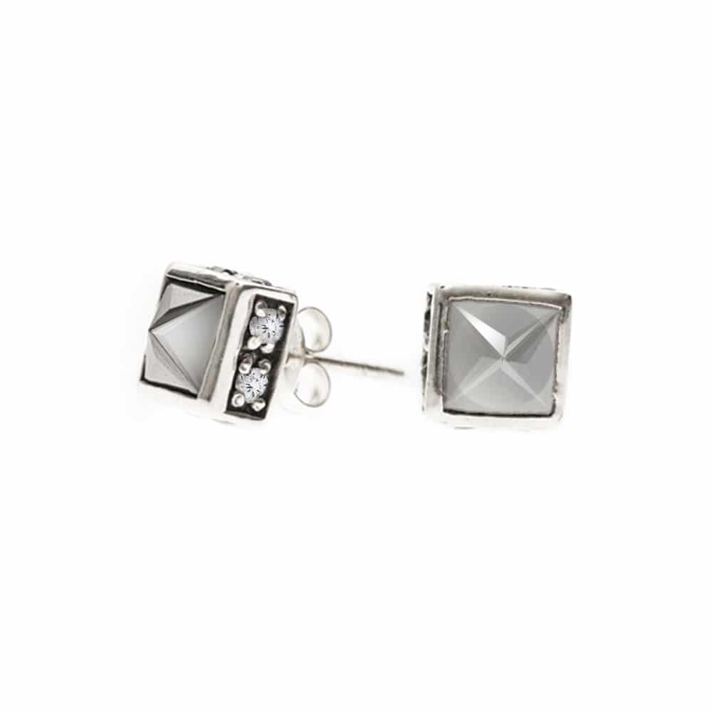 Boucles d’oreilles argent classy pierre blanche – Image 2