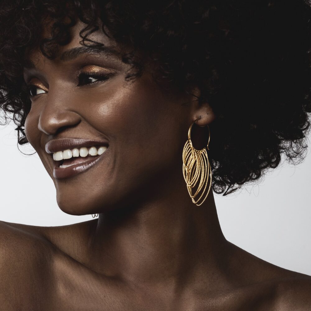 Alternative view of Boucles d'oreilles argent doré diamanté abondance