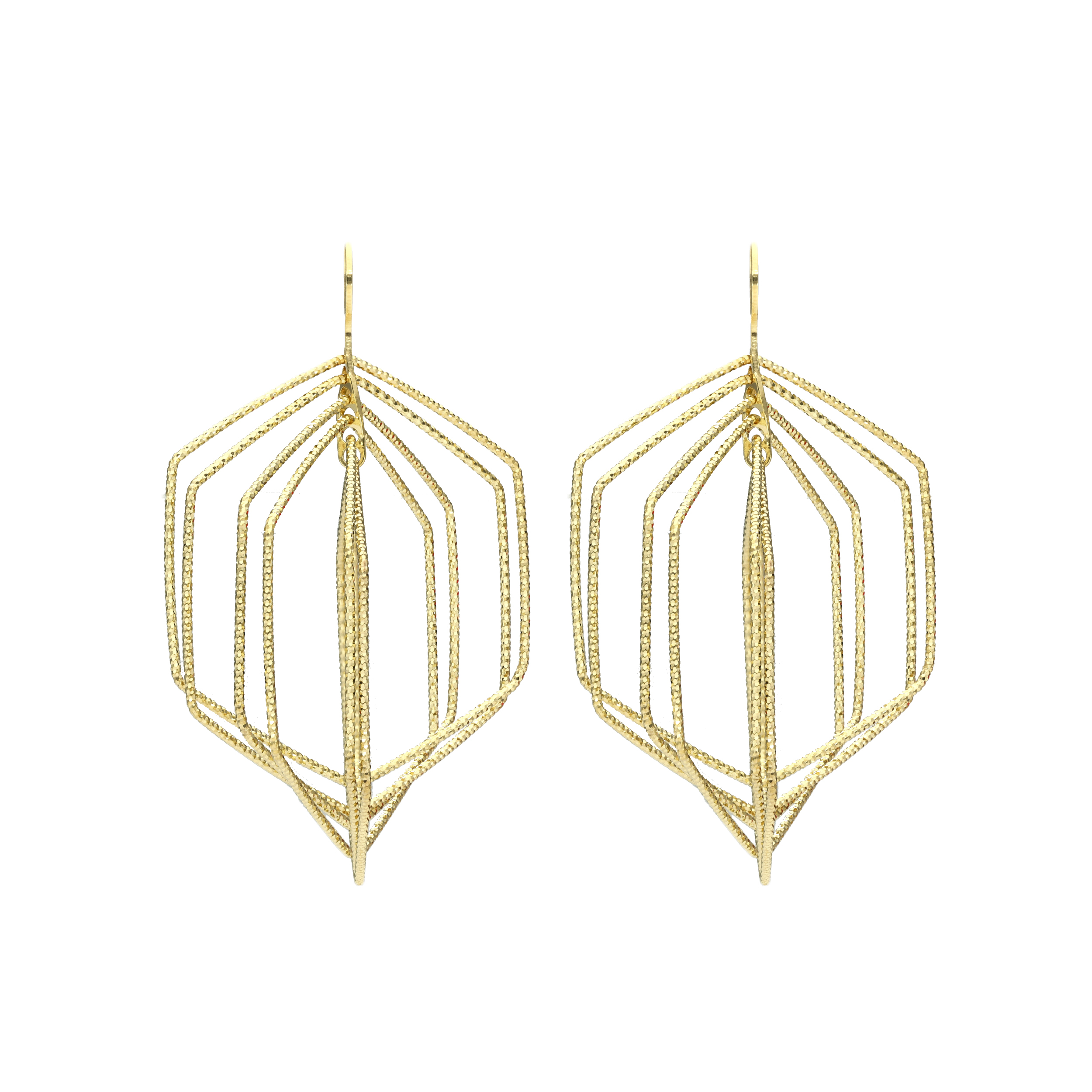 Boucles d'oreilles argent doré diamanté forme losange