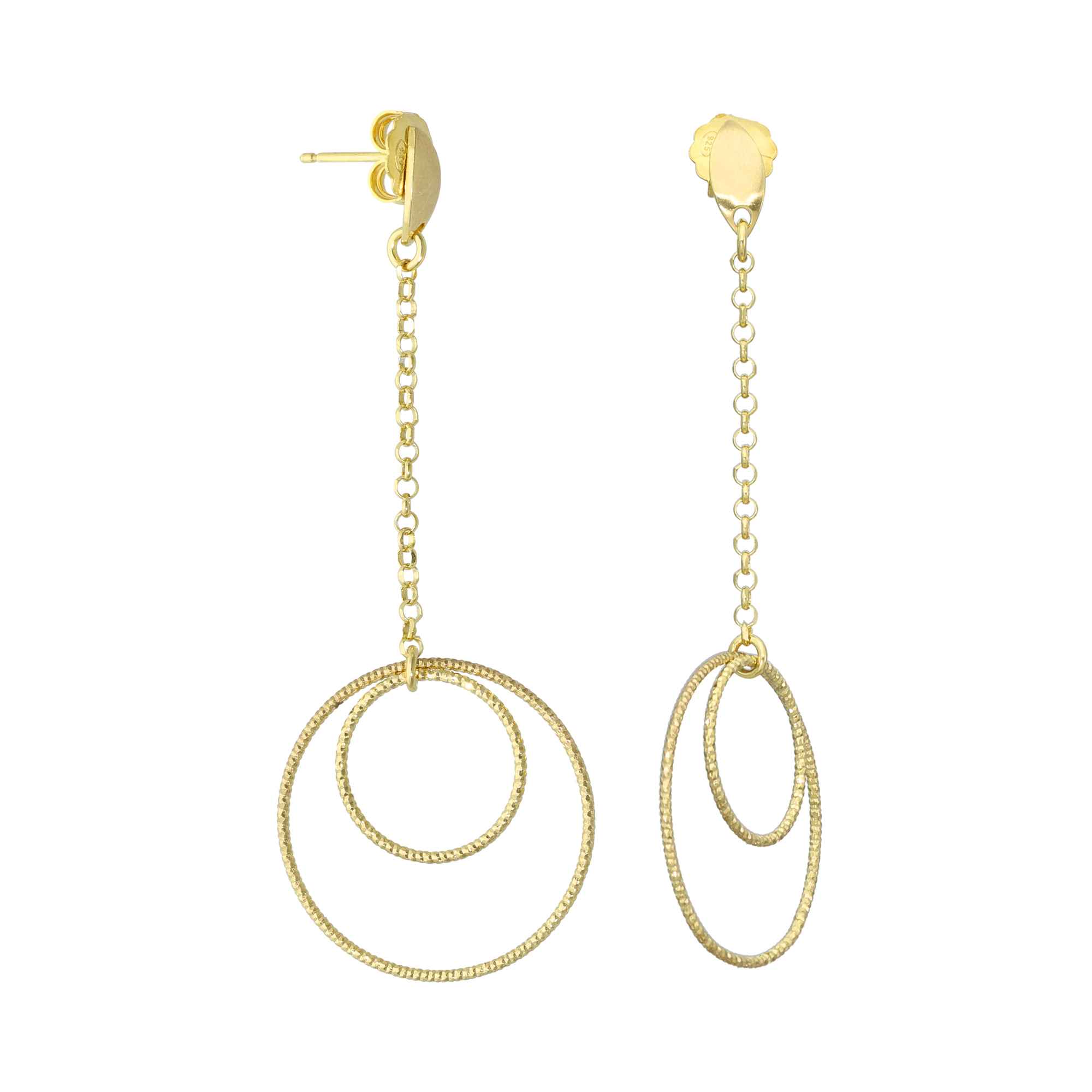 Boucles d'oreilles argent doré diamanté longue