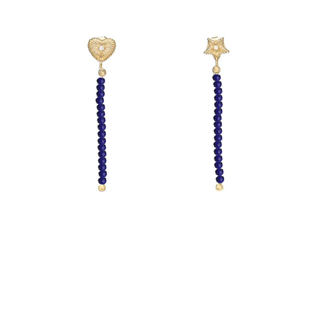 Boucles d'oreilles argent doré pendantes cœur et étoile lapis
