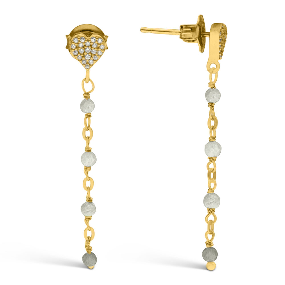 Boucles d'oreilles argent doré pendantes cœur pierres labradorite