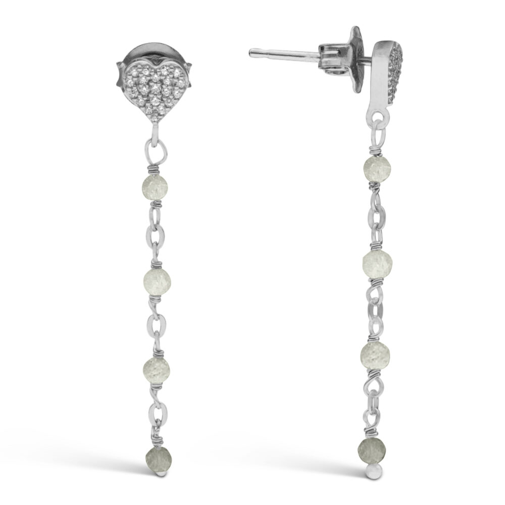 Boucles d'oreilles argent rhodié pendantes cœur pierres labradorite