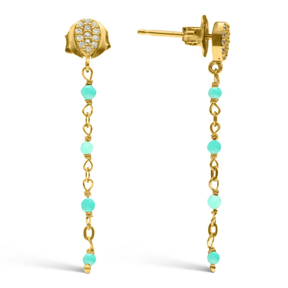 Boucles d'oreilles argent doré pendantes gouttes pierres amazonite