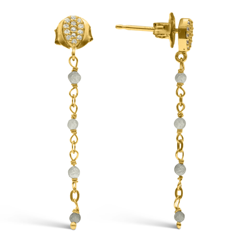 Boucles d'oreilles argent doré pendantes gouttes pierres labradorite