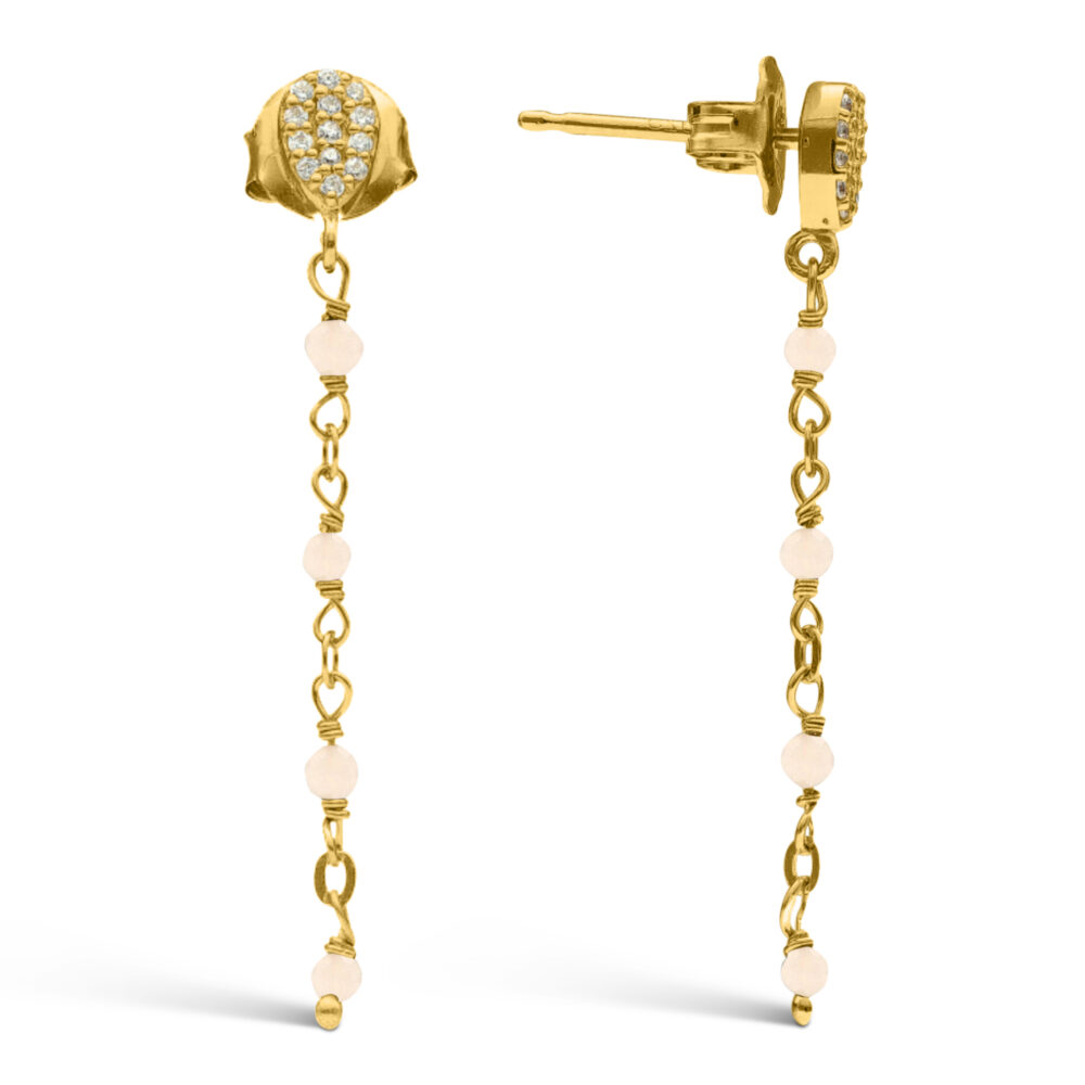 Boucles d'oreilles argent doré pendantes gouttes pierres opale rose