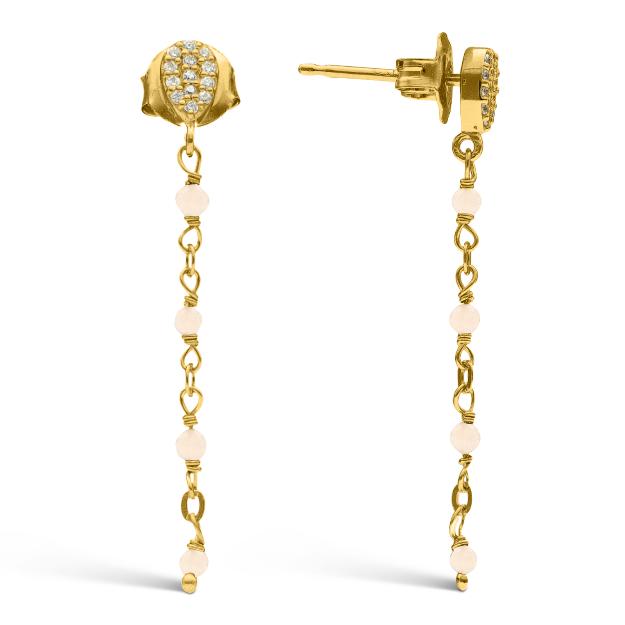 Boucles d'oreilles argent doré pendantes gouttes pierres opale rose