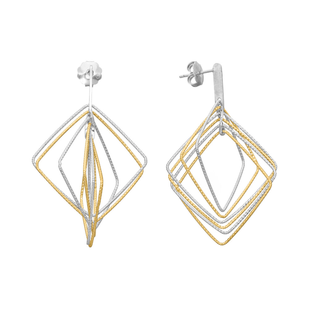 Boucles d'oreilles argent doré rhodié diamanté forme carré
