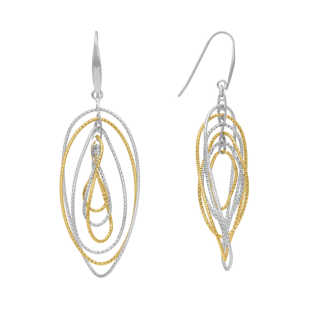 Boucles d'oreilles argent doré rhodié diamanté torsadée