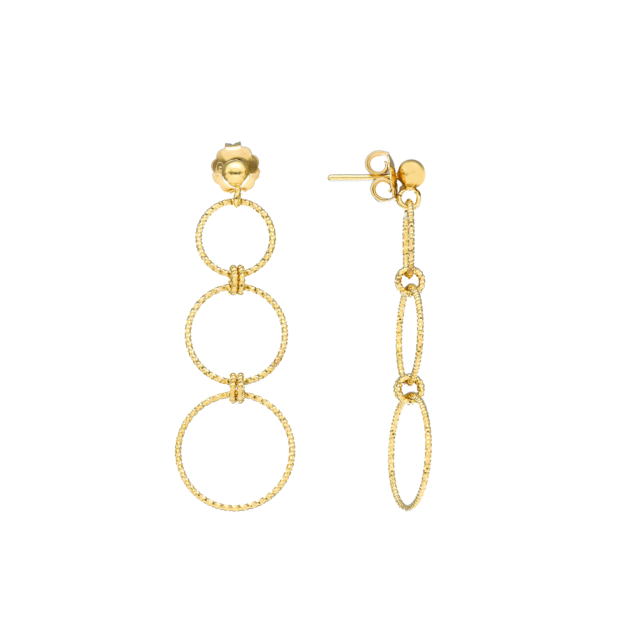 Boucles d'oreilles argent dorée cascade d anneaux