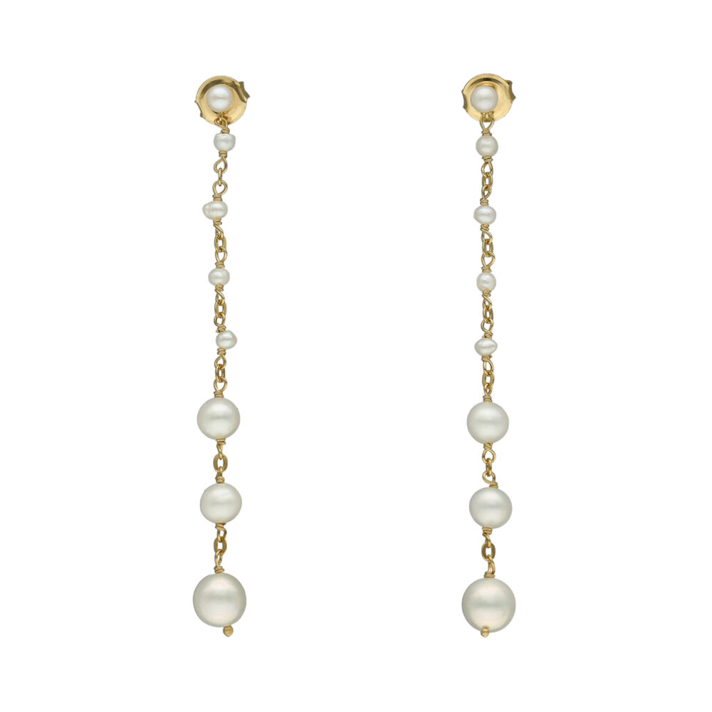 Boucles d oreilles argent dorée cascade de perle naturelle blanche