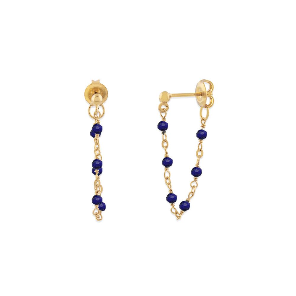 Boucles d'oreilles argent dorée chaine et pierres naturelles lapis