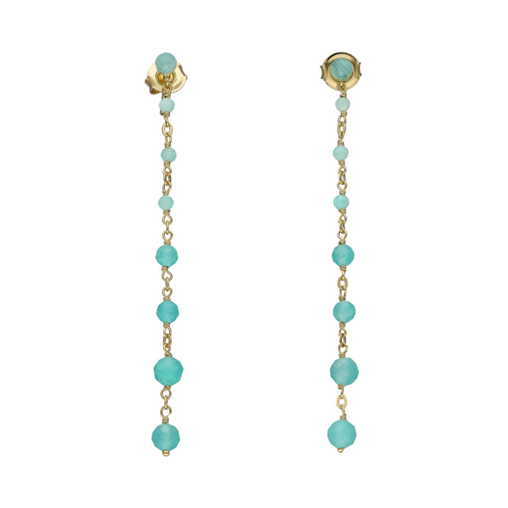 Boucles d'oreilles argent dorée chaine cascade pierre amazonite
