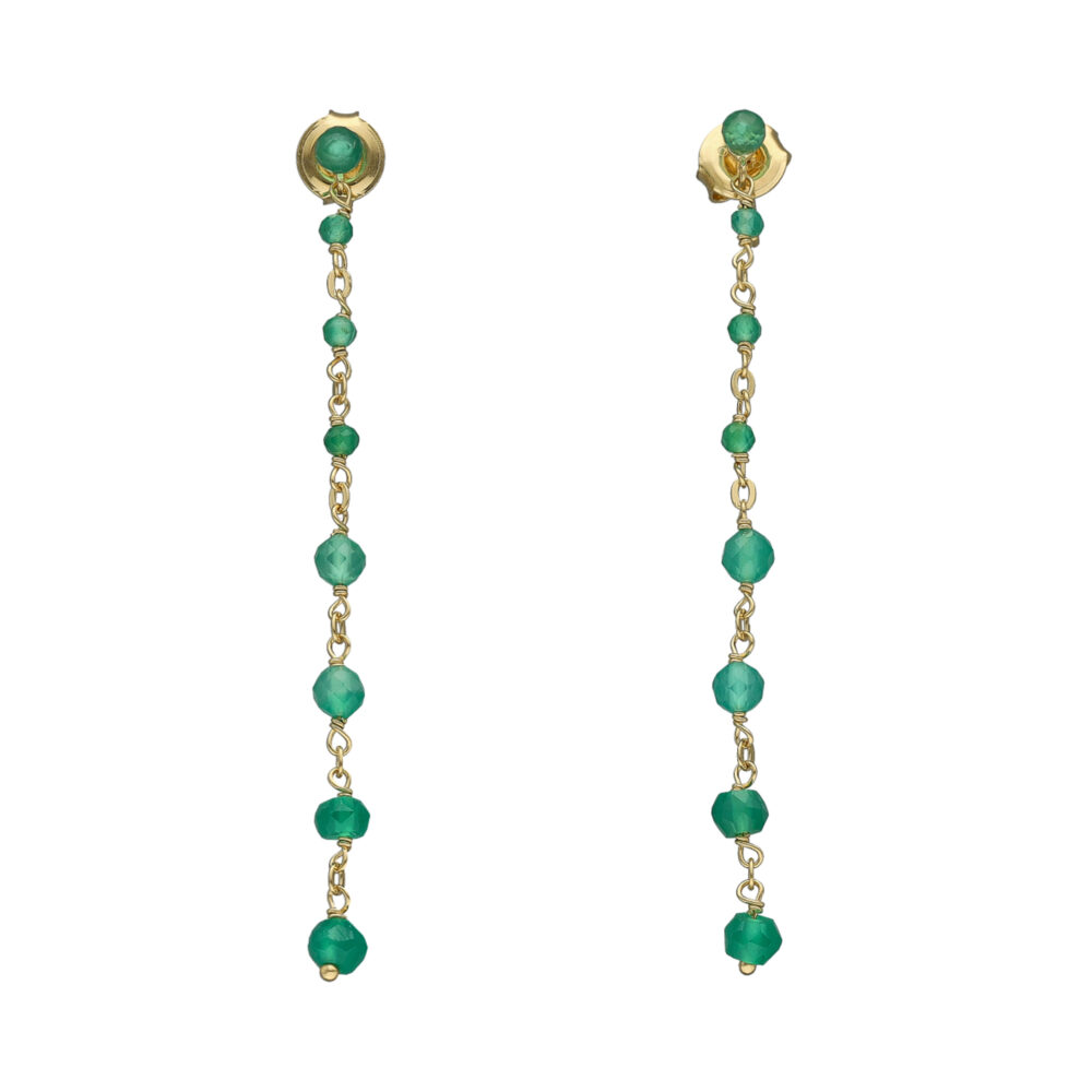 Boucles d'oreilles argent dorée longue cascade pierre onyx vert