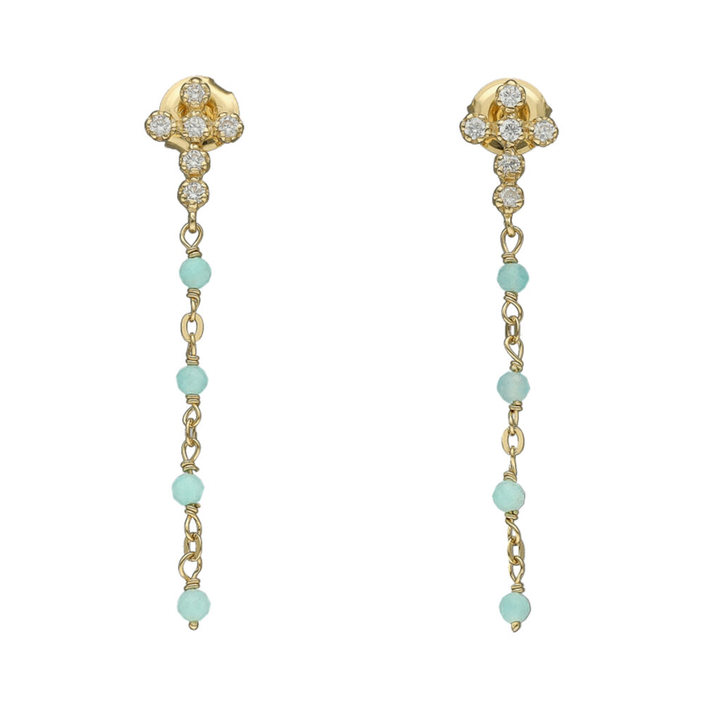Boucles d'oreilles argent dorée croix zirconium blanc pierre amazonite