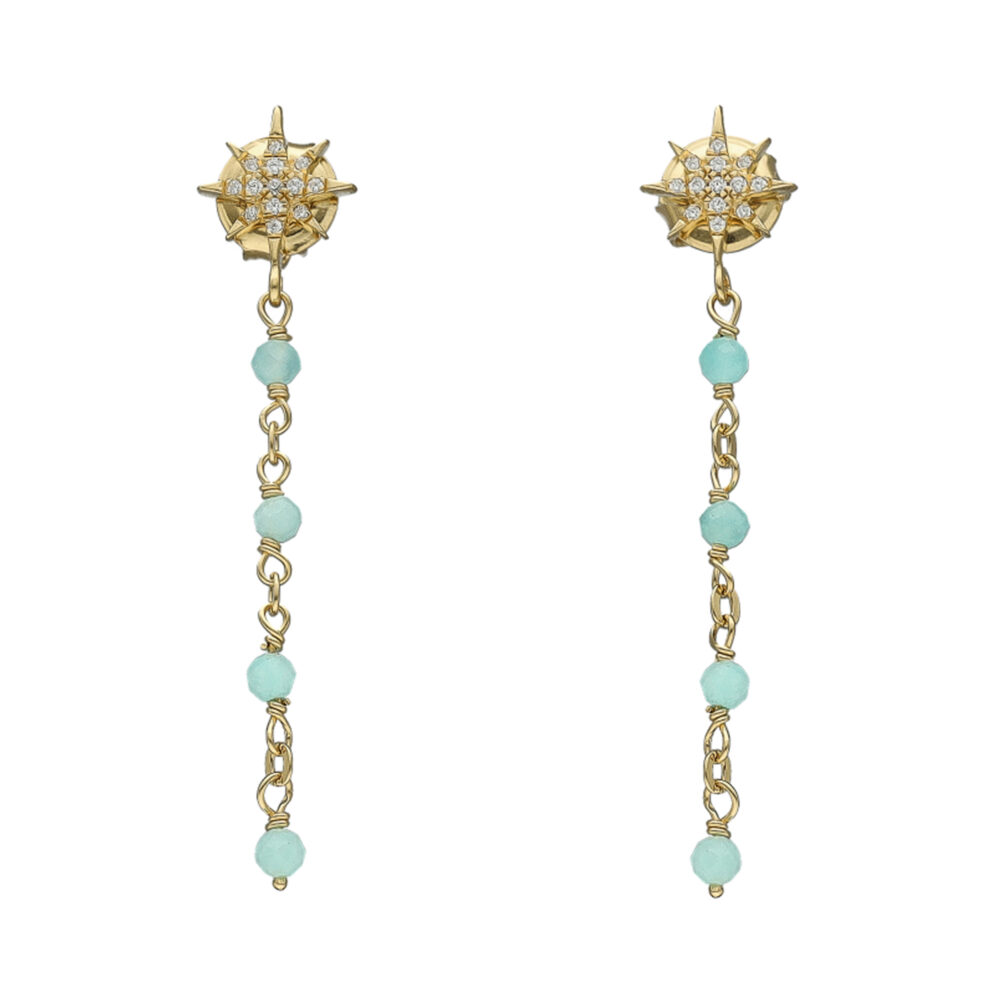 Boucles d'oreilles argent dorée étoile zirconium blanc pierre amazonite