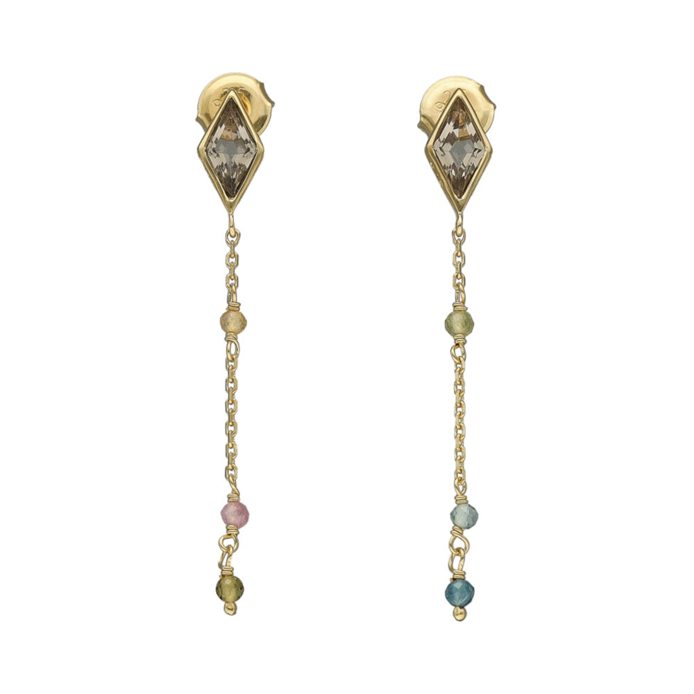 Boucles d'oreilles argent dorée losange pierre tourmaline