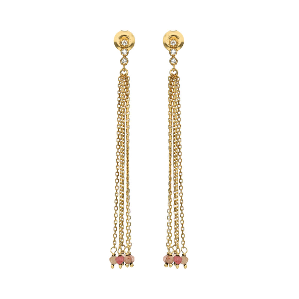 Boucles d oreilles argent dorée perle naturelle rhodonite fraise