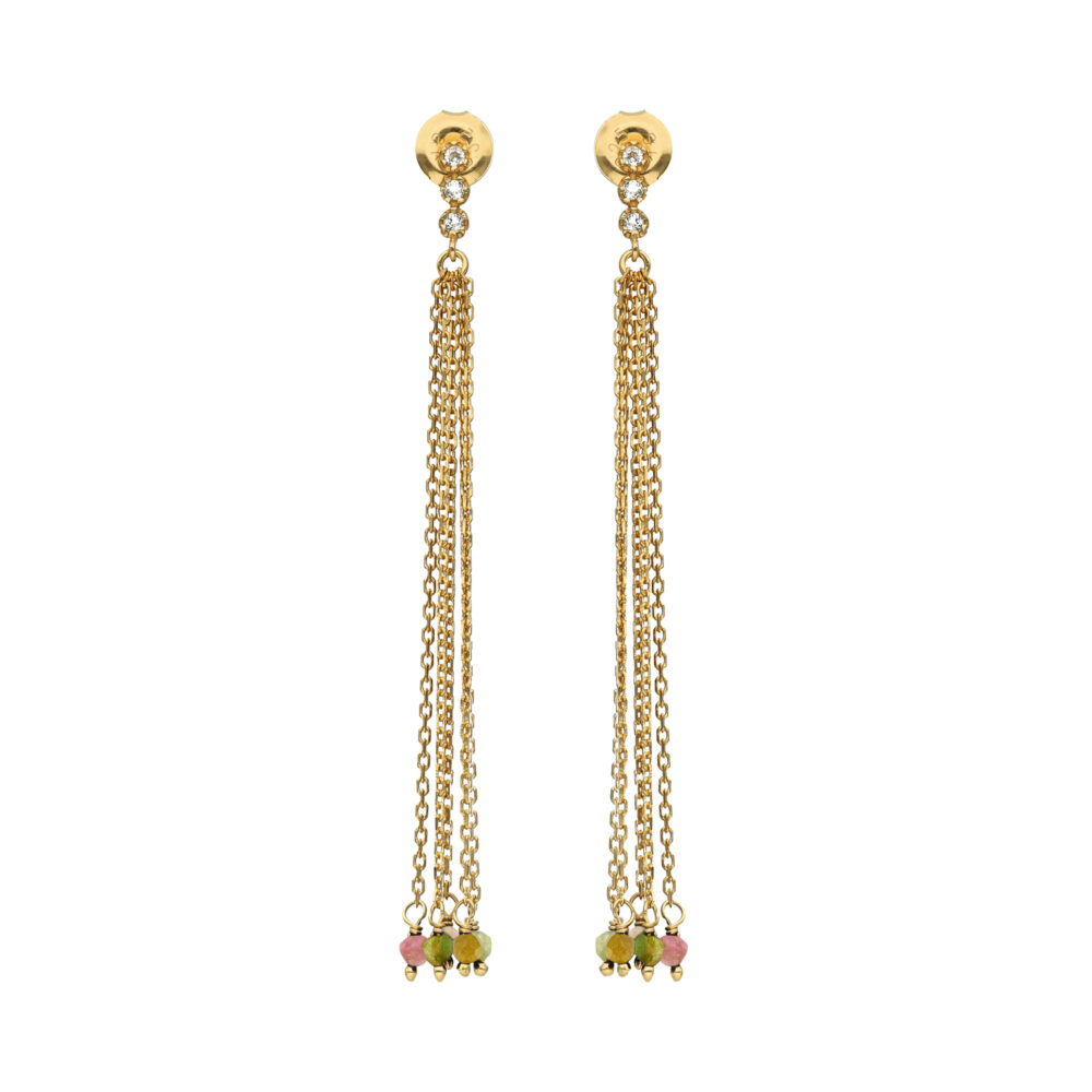 Boucles d oreilles argent dorée perle naturelle tourmaline