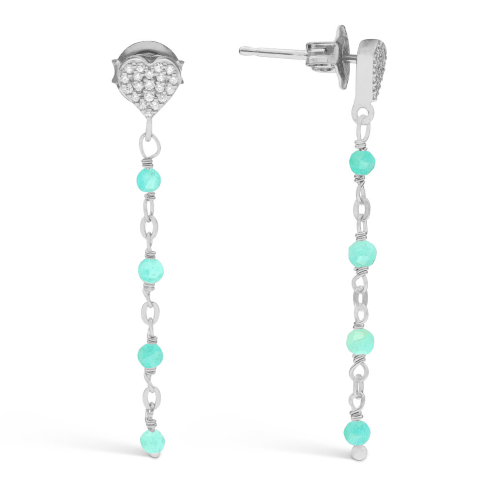 Boucles d'oreilles argent pendantes cœur pierres amazonite