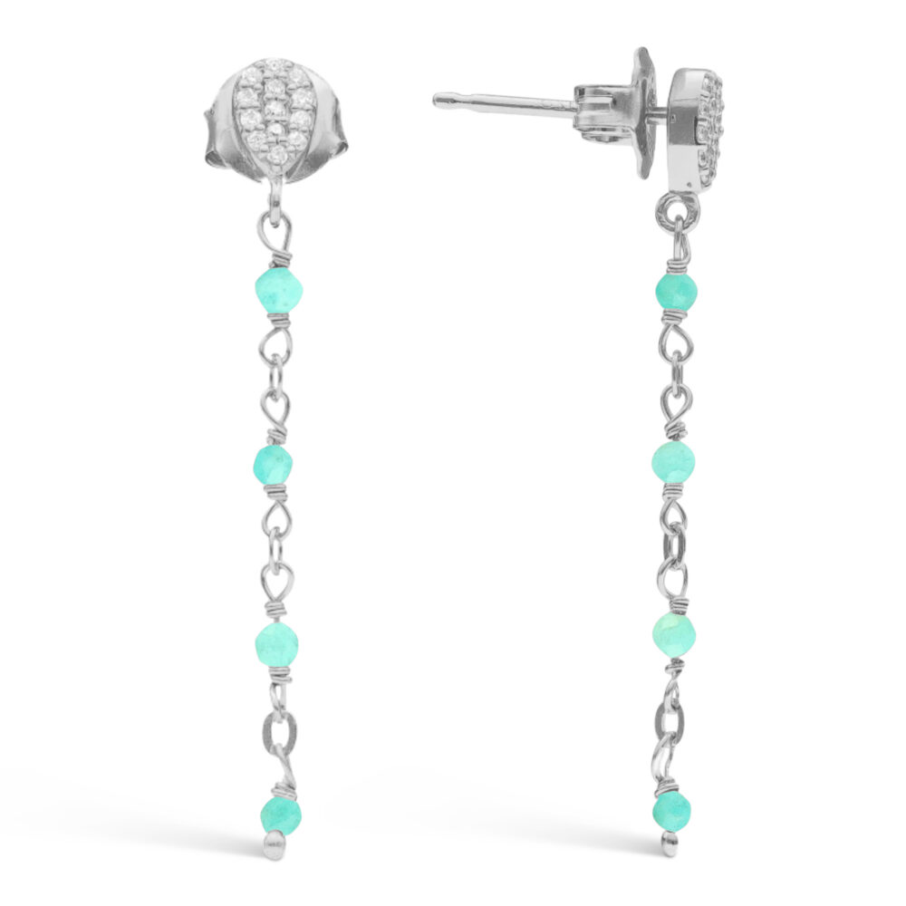Boucles d'oreilles argent rhodié pendantes gouttes pierres amazonite