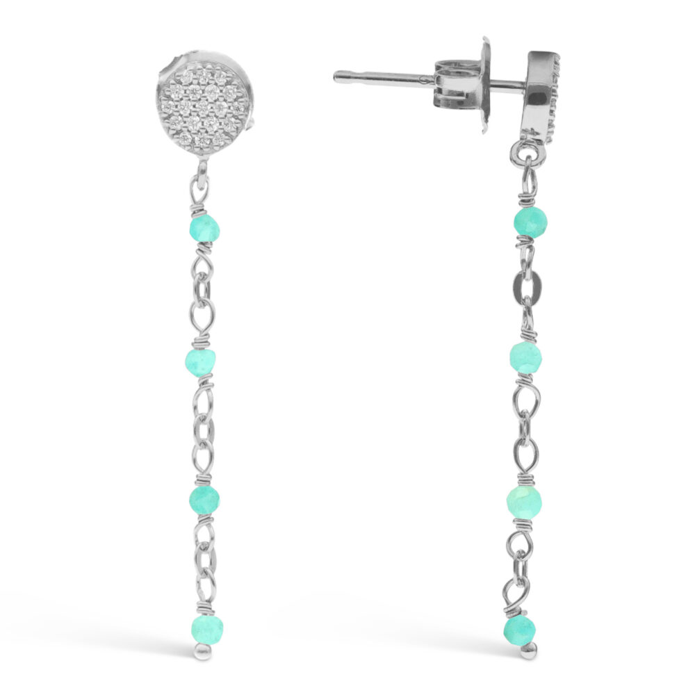 Boucles d'oreilles argent  pendantes rondes pierres amazonite