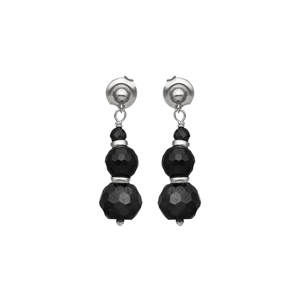 Boucles d oreilles argent rhodié cascade de perle naturelle spinelle noire