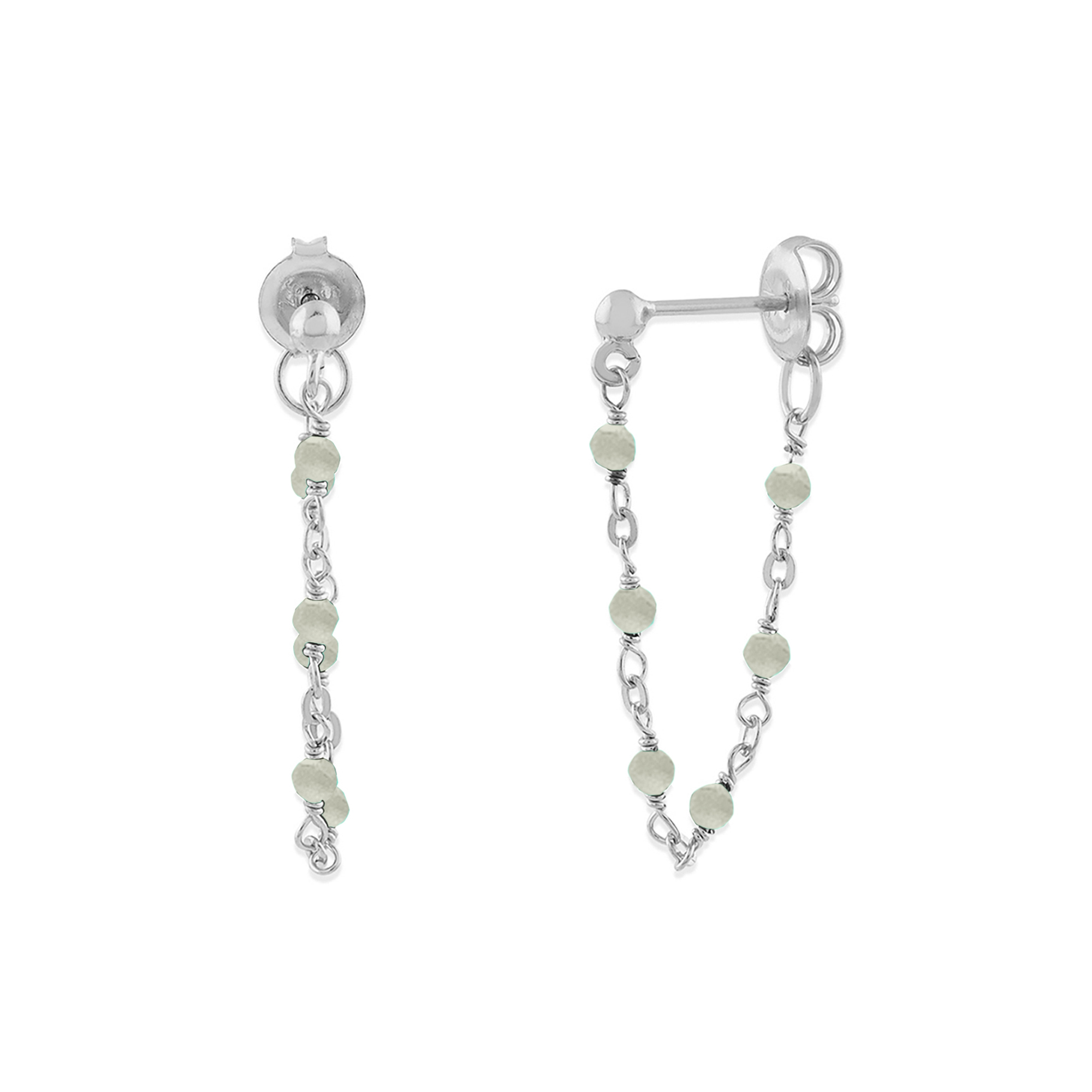 Boucles d'oreilles argent rhodié chaine et pierres naturelles labradorite